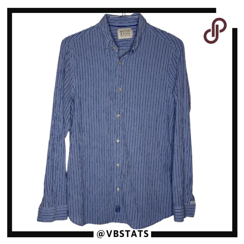 Scotch & Soda Men's Amsterdam Striped Button Down Shirt Blue Size XL‎